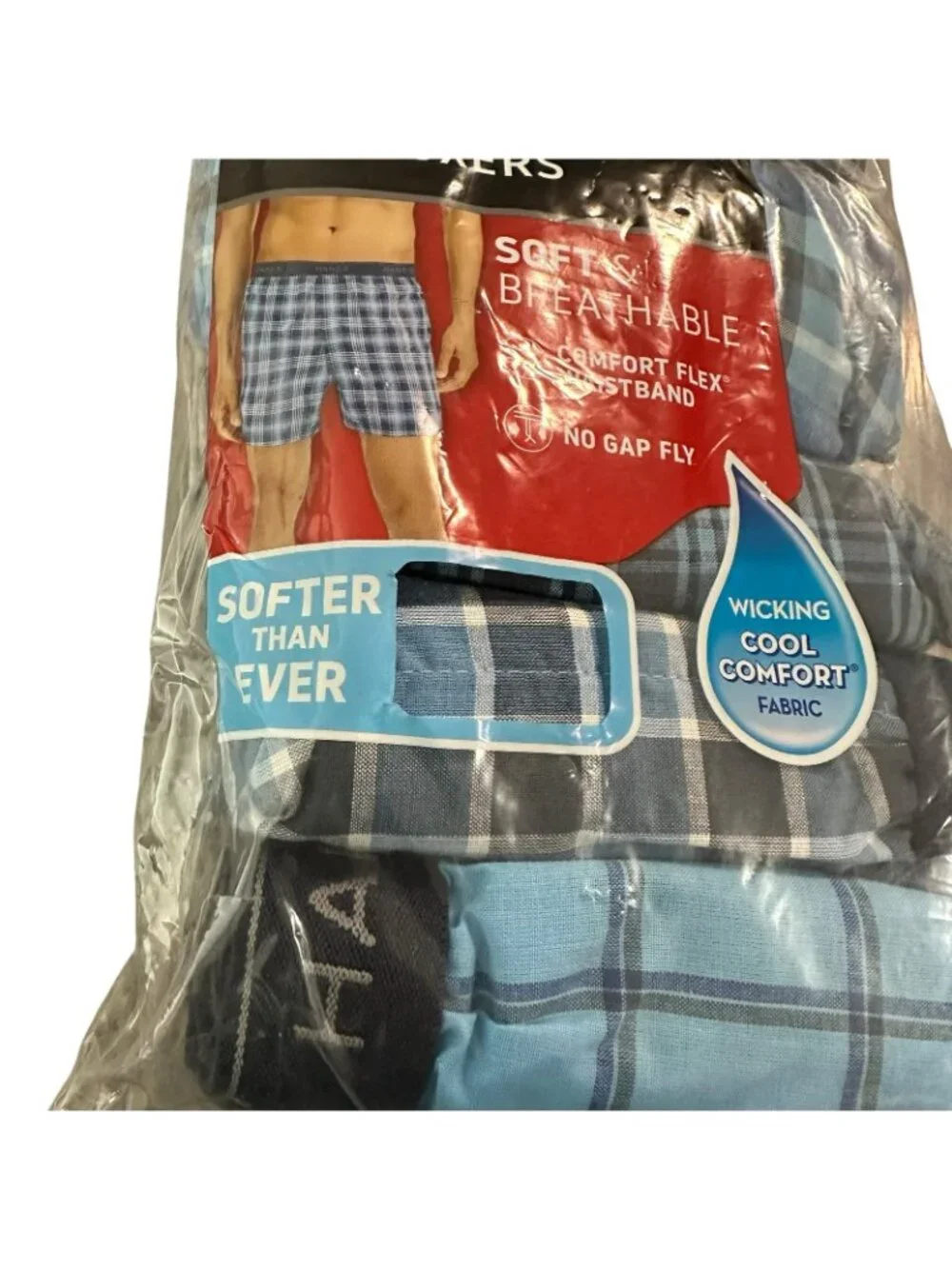 Hanes Men's 5 Pack Tagless Boxer Shorts ComfortSoft Blue Black Breathable Medium